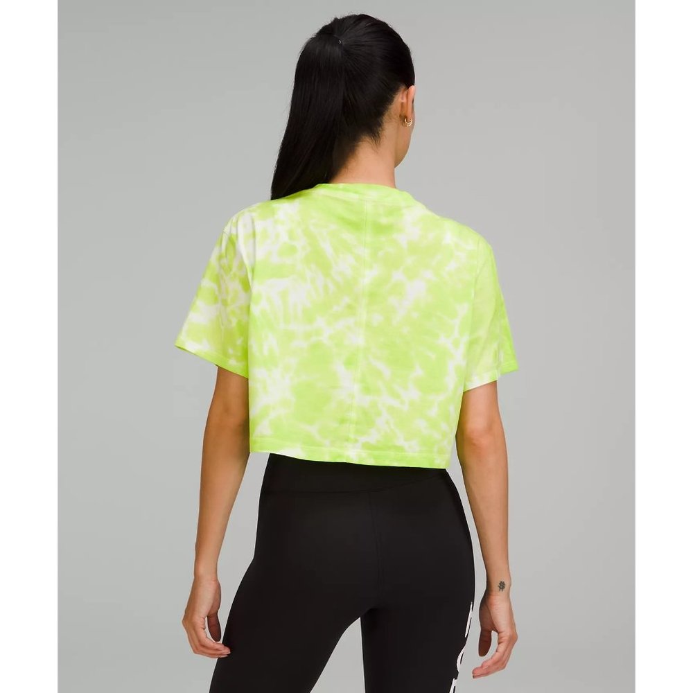 Lululemon All Yours Cropped Cotton T-Shirt Tie Dye Women's Size 2 Green Tie Dye - Picture 3 of 8